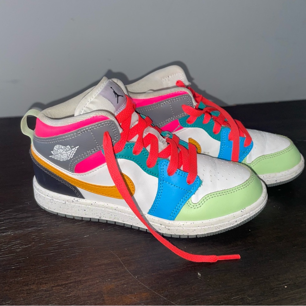 Jordan Kids Sneakers in White, Blue, and Green